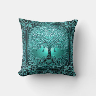 Coussin Arbre turquoise de vie Ancien Rustique