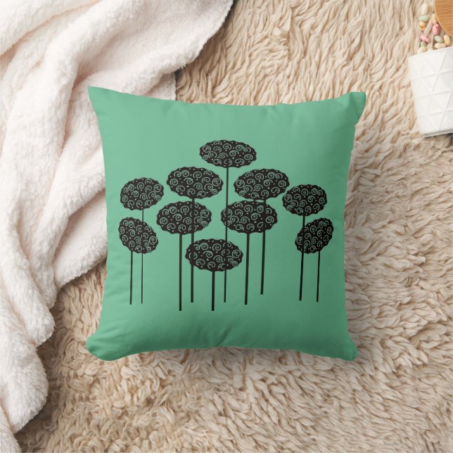 Coussin Arbres boisés modernes sur l'oreiller à lancer ver (Couverture)