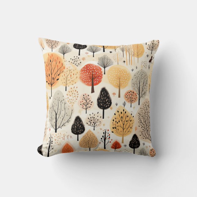 Coussin Arbres d'automne boho dessiné à la main couleurs l (Recto)
