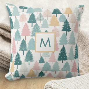 Coussin Arbres de Noël à monogramme de la forêt de pins ru