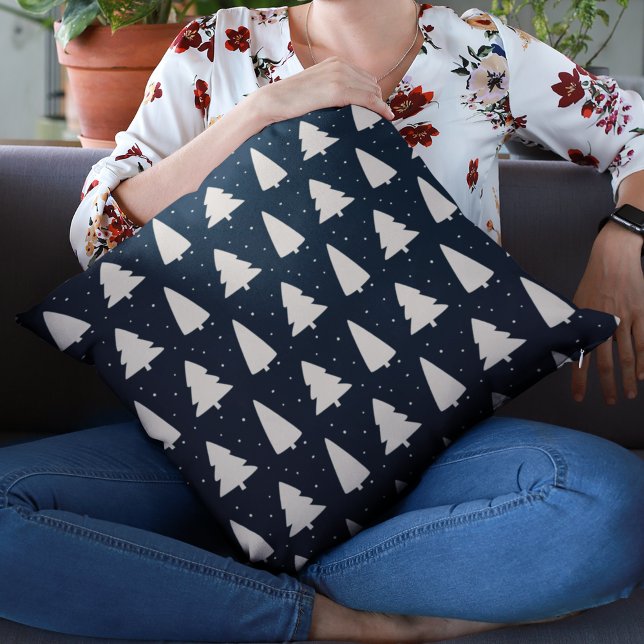 Coussin Arbres de Noël blancs modernes classiques vacances (Créateur téléchargé)