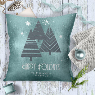Coussin Arbres de Noël et flocons de neige Turquoise ID863