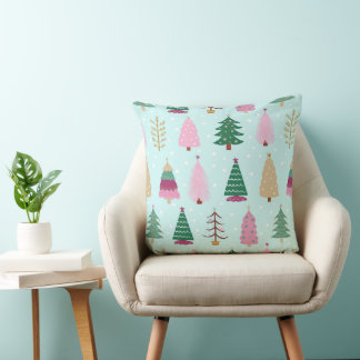 Coussin Arbres de Noël et Motif Pois réversible
