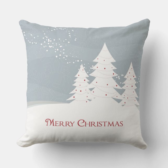 Coussin Arbres de Noël modernes blancs Joyeux Noël (Recto)