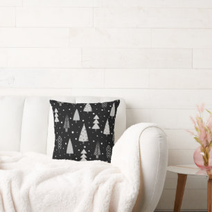 Coussin Arbres de Noël modernes Motif noir gris argent