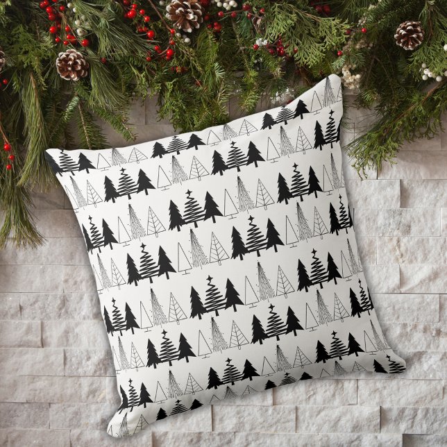 Coussin Arbres de Noël noirs et blancs élégants (Créateur téléchargé)