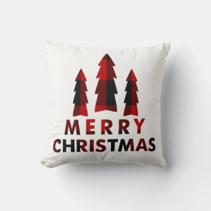Coussin Arbres de Noël rustiques joyeux Plaid Rouge Buffle