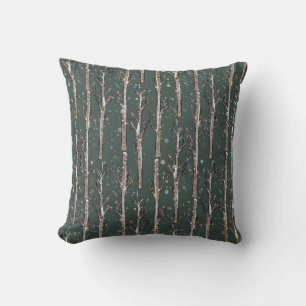 Coussin Arbres dessinés à la main avec lueur neigeuse