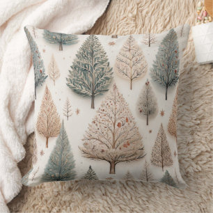 Coussin Arbres d'hiver - Forêt de vacances rustique (1)