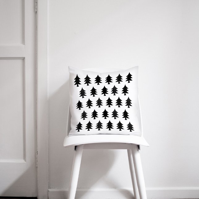 Coussin Arbres noirs et blancs style scandinave Noël (Créateur téléchargé)