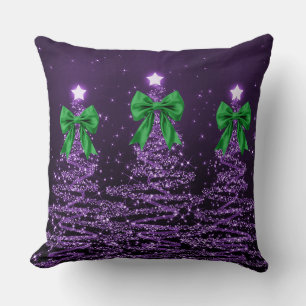 Coussin Arbres scintillants de Noël violets avec un faux n