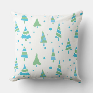 Coussin ARBRES VERTS BLEUS Forêt Bois Jeu de Noël
