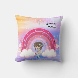 Coussin Arc en ciel avec étoiles un enfant nuages et Flama