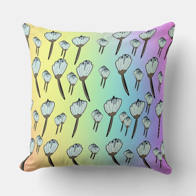 Coussin Arc-en-ciel de Fleurs Blanches (Recto)