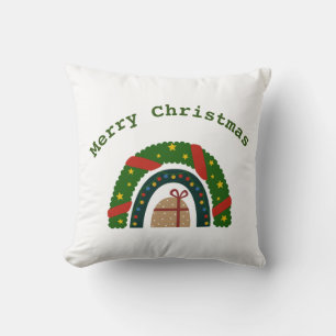 Coussin Arc en ciel de Noël avec un présent