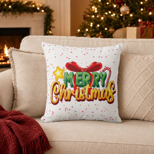 Coussin Arc-en-ciel Noël Bow et Canne à Sucre