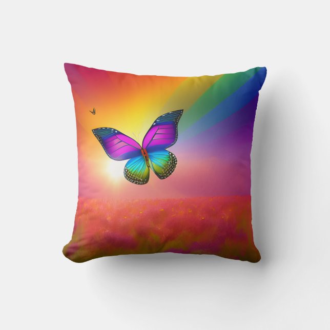 Coussin Arc-en-ciel volant dans un champ (Recto)