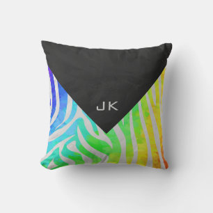 Coussin Arc-en-ciel zèbre et imprimé blanc