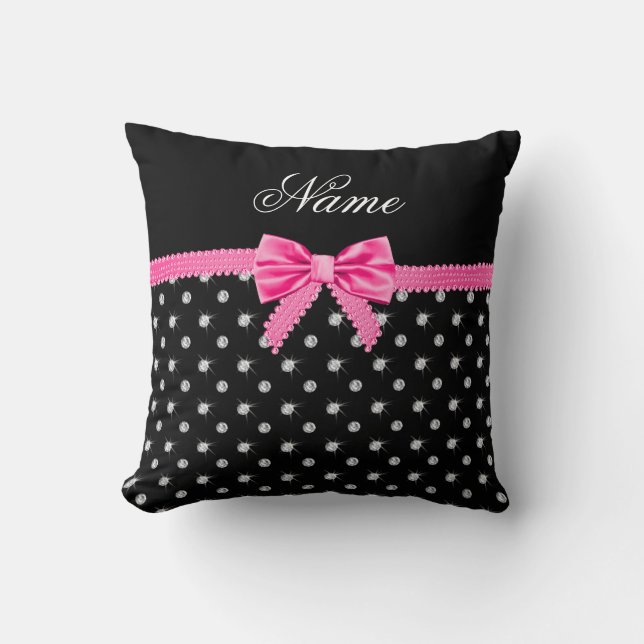 Coussin Arc nommé personnalisé de rose de diamants noirs (Recto)