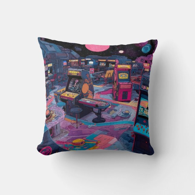 Coussin Arcade Rétro Futuriste dans l'Espace (Recto)