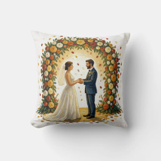 Coussin Arche de mariage romantique Couple de roses dorées