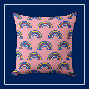Coussin Arcs-en-ciel de couleurs primaires amusants rétro 