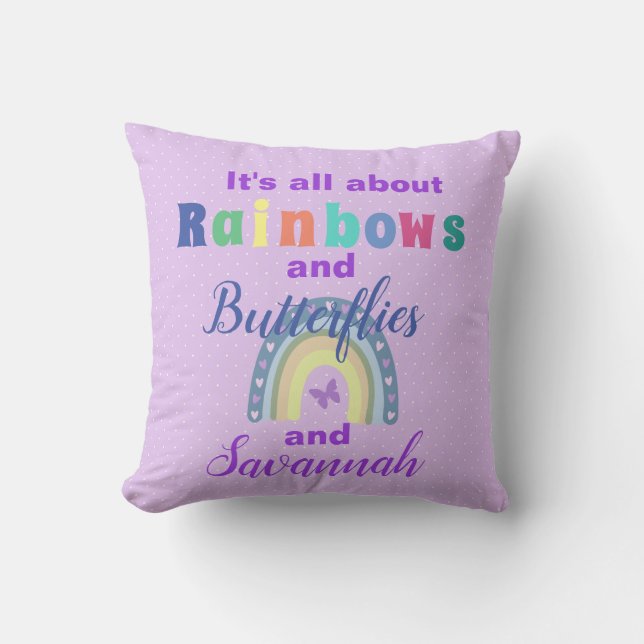 Coussin Arcs-En-Ciel Et Papillons Personnalisés (Recto)