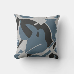 Coussin Ardoise Bleu Gris Noir Gras Frottant Abstrait Moti