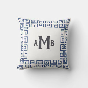 Coussin Ardoise Chinoiserie Grand Grec Clé Monogramme