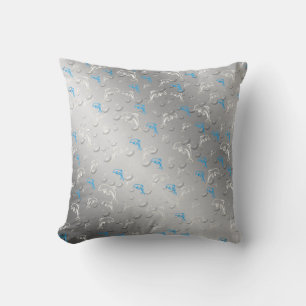 Coussin argent, bleu, bleu, or, argent, dessin, poisson,