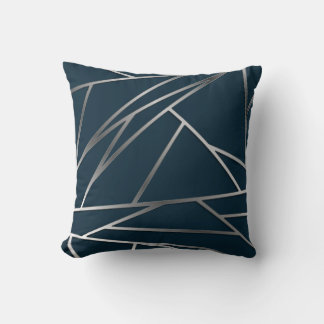 Coussin Argent bleu moderne géométrique