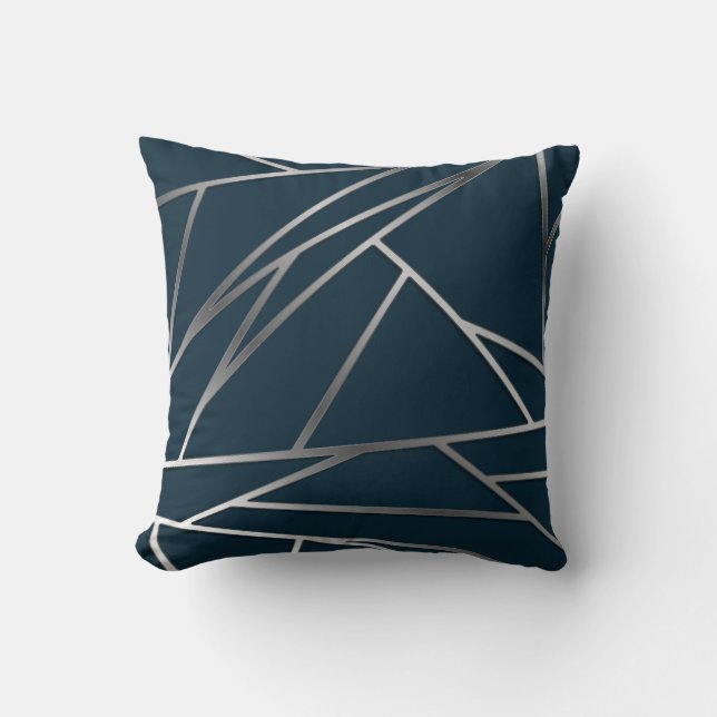 Coussin Argent bleu moderne géométrique (Recto)