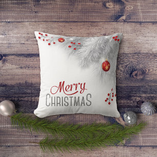 Coussin Argent gelé Bouton Rouge Décorations Noël