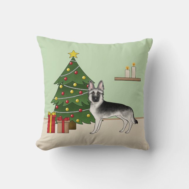 Coussin Argent gris argenté allemand berger arbre de Noël  (Recto)