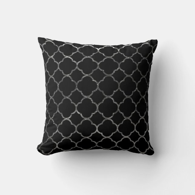 Coussin Argent noir marocain de motif moderne de (Recto)