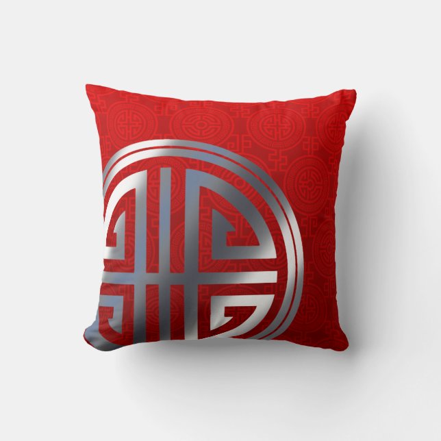 Coussin Argent rouge ornemental oriental du symbole | de (Recto)