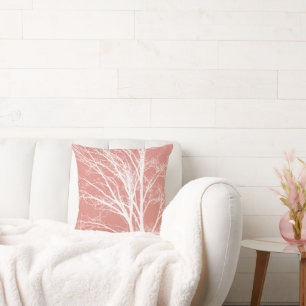 Coussin Argile Orange Pêche Branches de l'arbre blanc