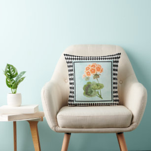 Coussin Arlequin Botanique de géranium encadré