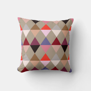 Coussin Arlequin / motif diamant - Taupe multi