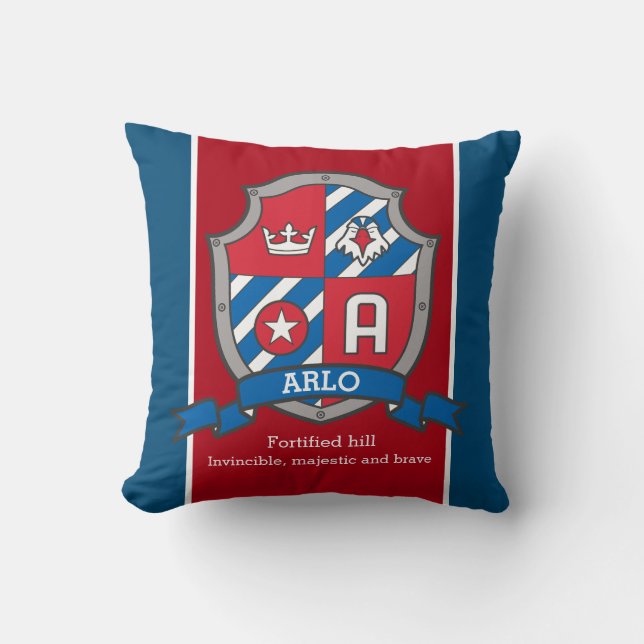 Coussin Arlo nom signifiant bouclier rouge bleu oiseau cou (Recto)