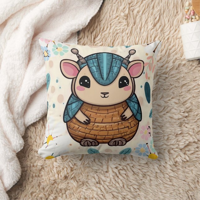 Coussin Armadillo guerrier mignon en imprimé floral (Couverture)
