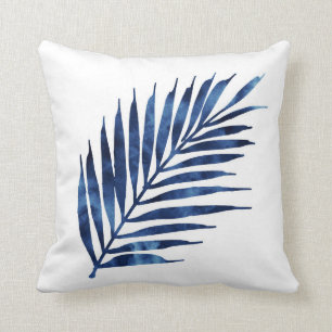 Coussin Armature de palme d'aquarelle Indigo