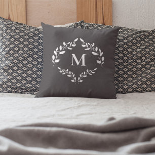 Coussin Armoiries personnalisées feuilles de laurier monog