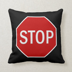 Coussin Arrêtez le carreau de bande dessinée de signe