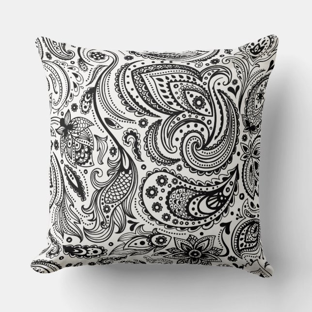 Coussin Arrière - plan blanc personnalisé Paisley noir (Recto)