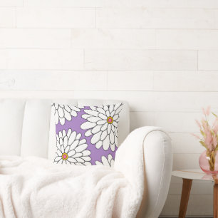 Coussin Arrière - plan de lavande Zinnias tiré à quatre ma