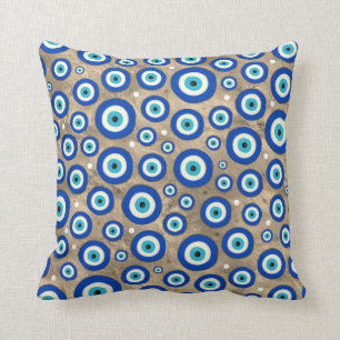 Coussin Arrière - plan en pastel grec d'or de motif d'oei