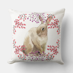 Coussin Arrière - plan floral rond lapin de Pâques