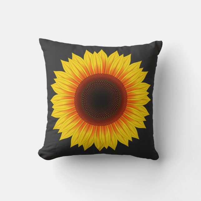 Coussin Arrière - plan noir de tournesol brillant (Recto)