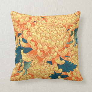 Coussin Arrière - plan sans couture avec fleurs jaunes jap